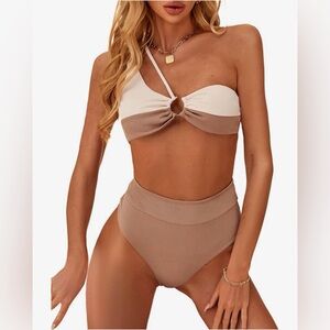 Zaful Tan and White Bikini Set